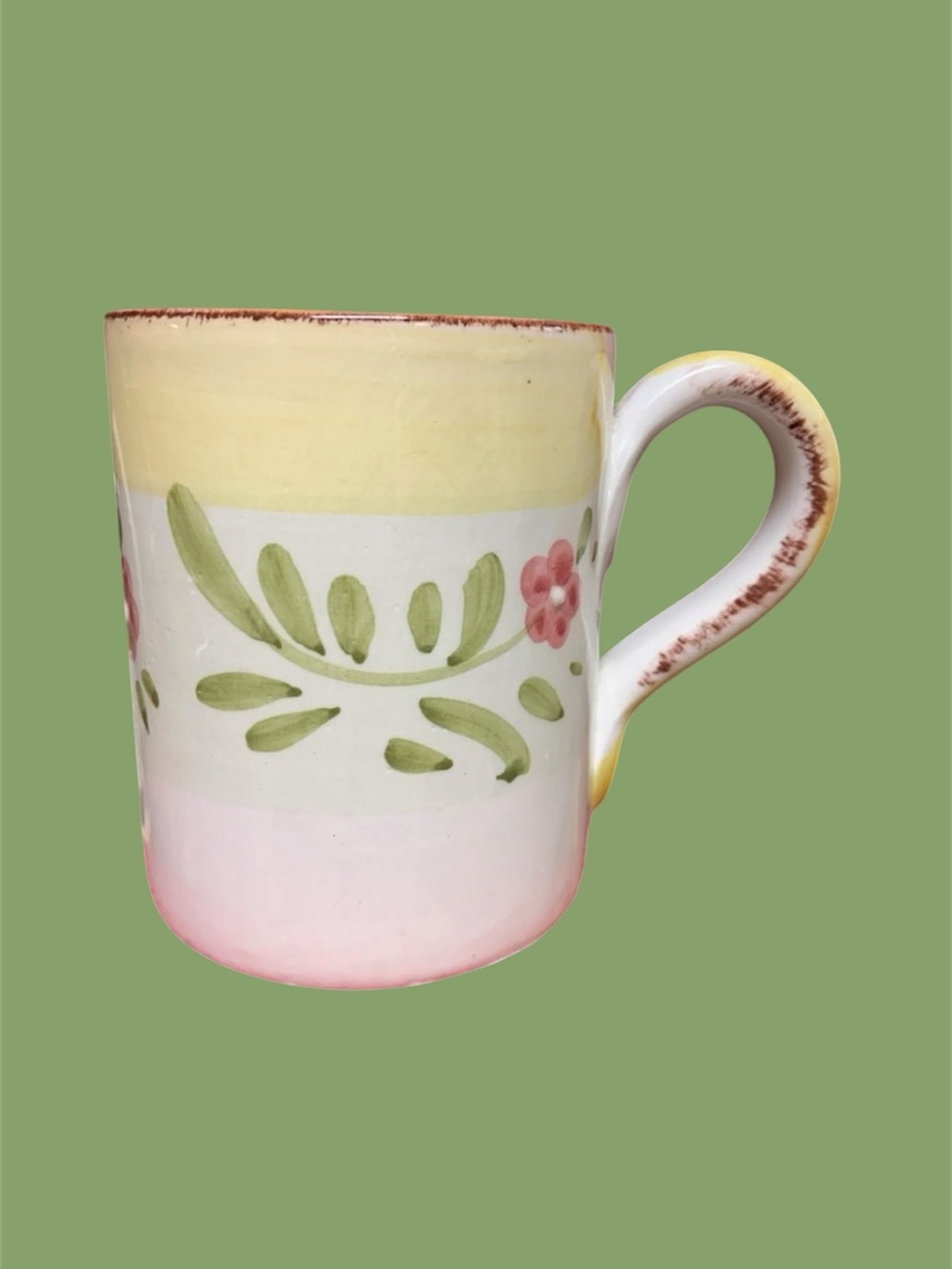 Mug Hand Made in Italy Yellow Pink Floral HOME